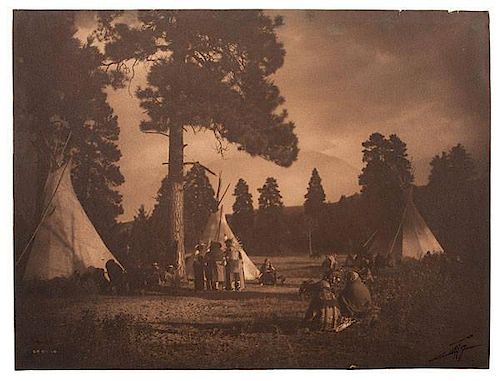 Edward Curtis (American, 1868-1952) Signed Platinum Photograph <i>Flathead Camp on the Jocko River</i> 