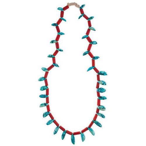 Henry Chee Dodge's (Navajo, 1857-1947) Turquois and Coral Necklace from Asa Glascock Trading Post, Gallup, New Mexico 