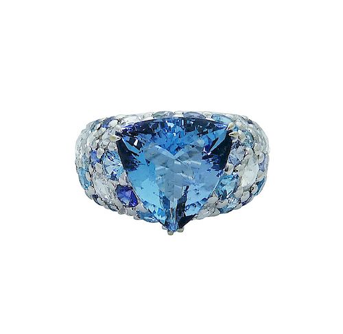 John Hardy 18k White Gold Diamond & Blue Topaz Ring