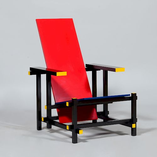 Gerrit Reitveld Lacquered Wood 'Red and Blue' Armchair, for Cassina