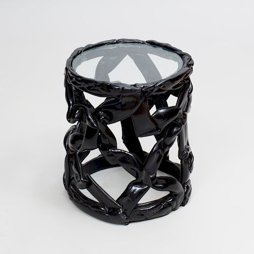 Black Resin 'Ribbon' Stool, in the Manner of Tony Duquette