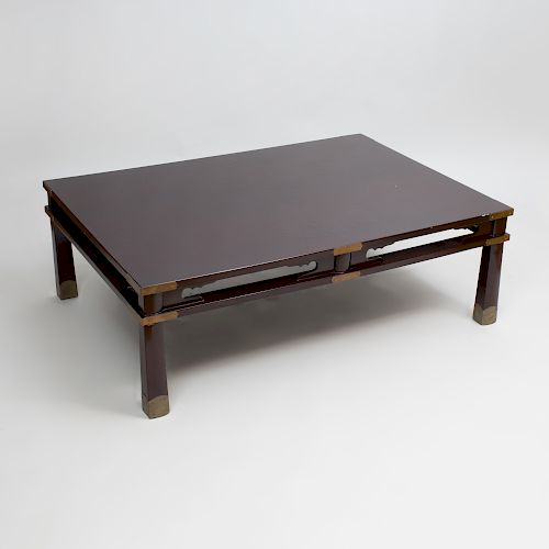 Japanese Brass-Mounted Brown Lacquer Low Table