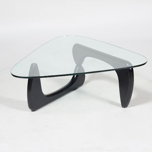 Noguchi Style Ebonized Wood and Glass Coffee Table