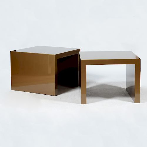 Pair of Parson Style Brown Lacquered Side Tables