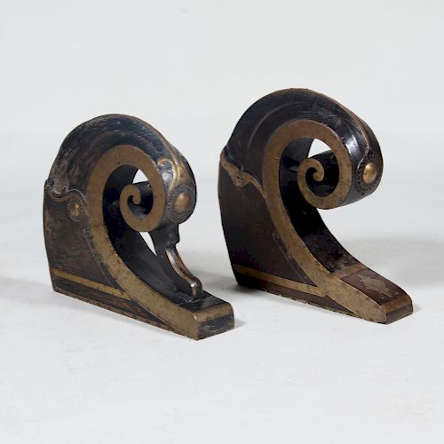 Two South Indian Brass and Wood Boat Prows