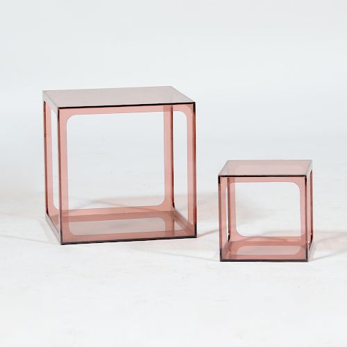 Two Colored Lucite Side Tables