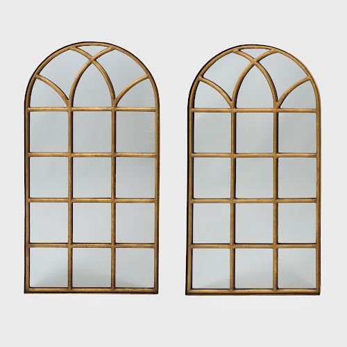 Pair of Gilt-Metal Arched Mirrors