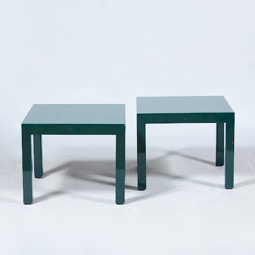 Pair of Parson Style Green Lacquered Side Tables