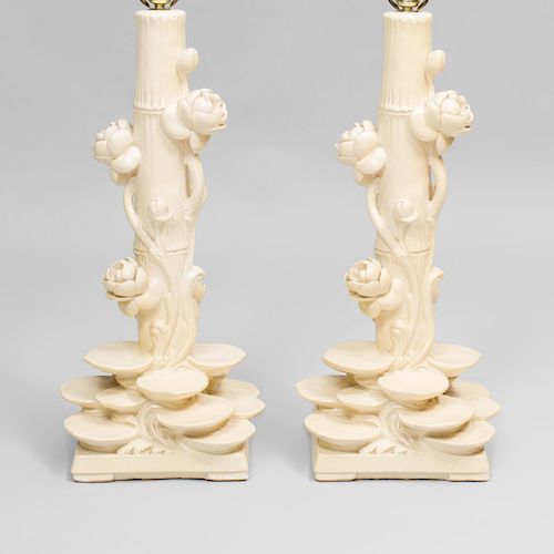 Pair of Ceramic 'Lily Pad' Lamps, Style of Serge Roche