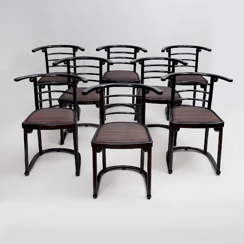 Set of Eight Josef Hoffman Ebonized Bentwood Fledermaus Café Chairs