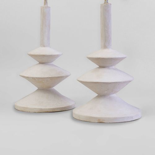 Pair of Modern Plaster Table Lamps, in the Style of Giacometti