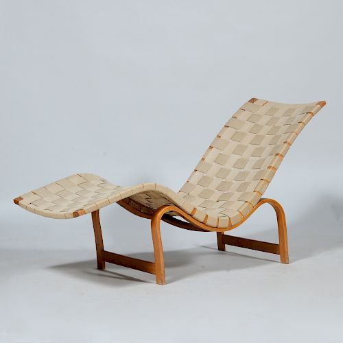 Bruno Mathsson Birch and Canvas Webbing 'Model 36' Chaise Lounge