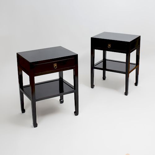 Pair Chinese Style of Black Lacquer End Tables, of Recent Manufacture