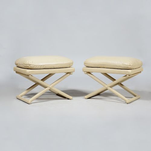 Pair of Leather Upholstered X Form Stools