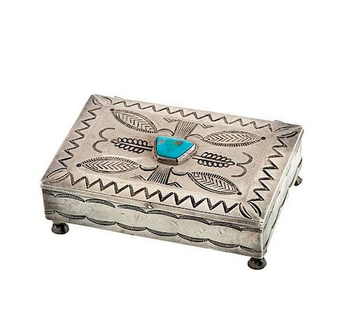Navajo Silver and Turquoise Box from Asa Glascock Trading Post, Gallup, NM 