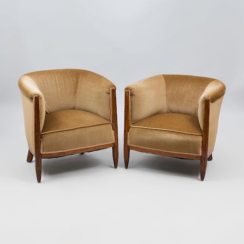 Near Pair of Mahogany Art Deco Club Chairs