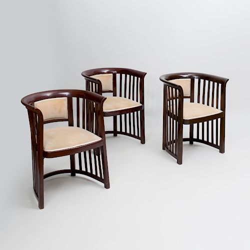 Pair of Stained Wood Armchairs, In the Style of Josef Hoffmann, For Thonet