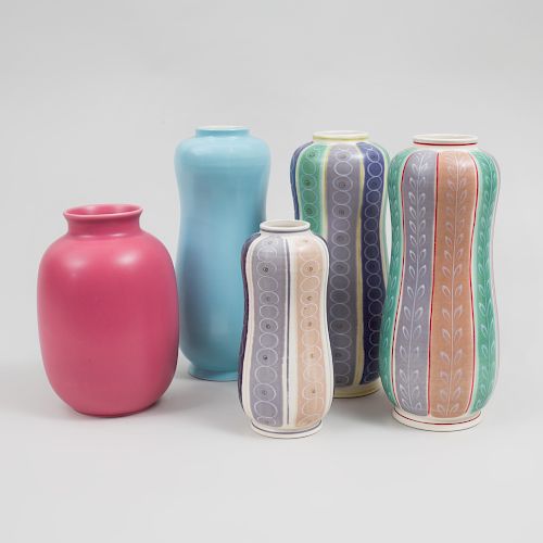 Group of Five Poole Porcelain Vases