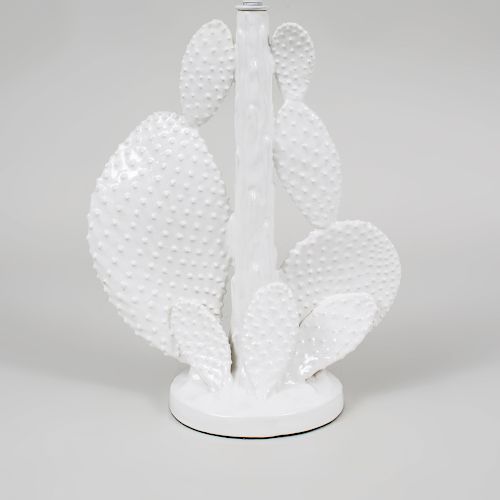 White Glazed Pottery Cactus Form Lamp