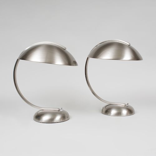 Two Brushed Aluminum Table Lamps, of Recent Manufacture