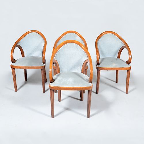 Assembled Set of Ten Austrian or Italian Walnut Dining Chairs