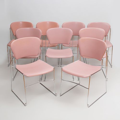 Set of Nine Kreuger Perry Chrome and Molded Plastic Stacking Side Chairs