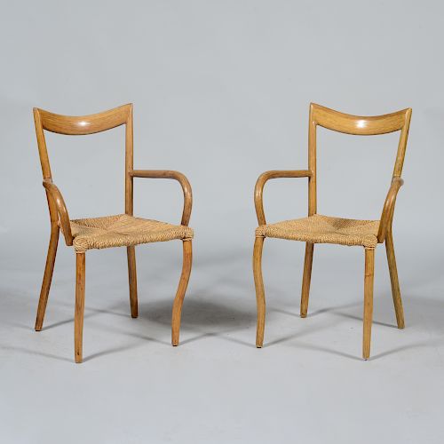 Unusual Pair of Rattan and Woven Cord Armchairs