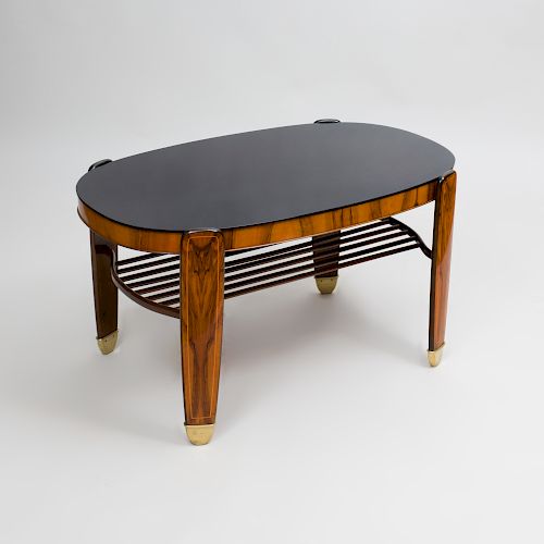 Danish Art Deco Brass-Mounted Rosewood and Glass Low Table