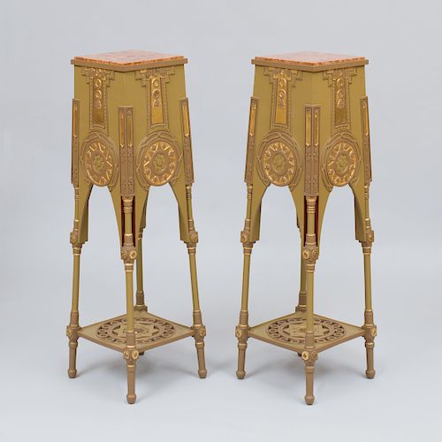 Pair of Painted and Parcel-Gilt Plant Stands, After Bugatti