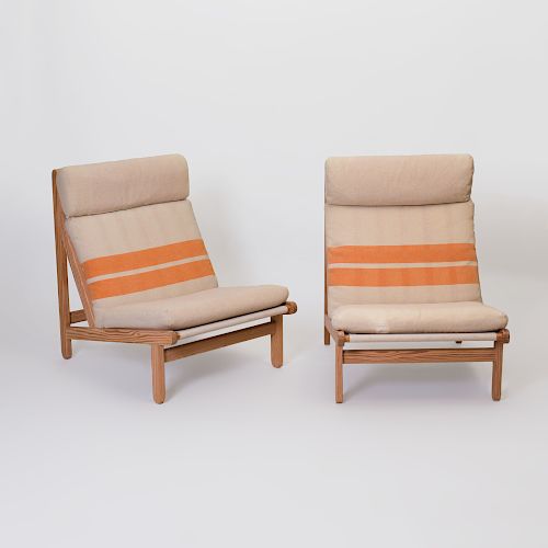 Pair of Bernt Peterson Oregon Pine "Rag" Lounge Chairs and a Ottoman