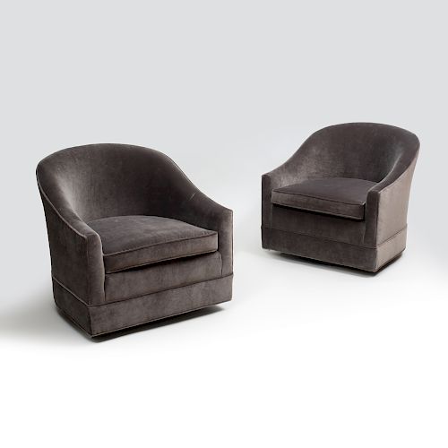 Pair of Harvey Probber Velvet Upholstered Swivel Chairs 