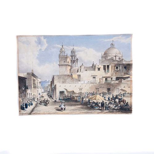 Daniel Thomas Egerton (Inglaterra, 1797 - 1842) Guanajuato. Litografía coloreada sobre papel. Firmada y fechada 1840 en plancha.