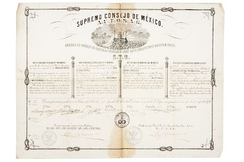 Real Logia Cosmopolita. Certificado para Ignacio Lerma como Maestro Masón.  1882. Firmas.