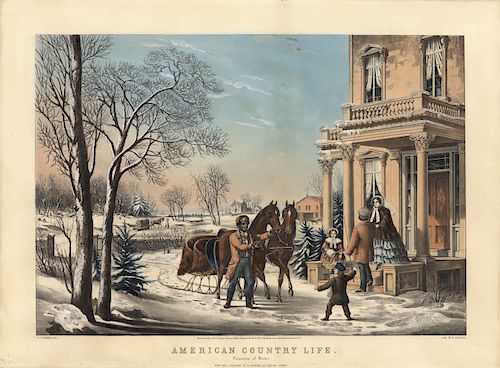 American Country Life. Pleasures of Winter - Original Large Folio Currier & Ives lithograph