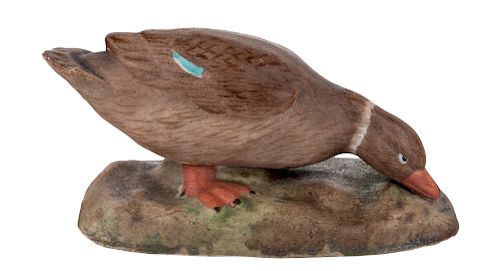A RUSSIAN PORCELAIN FIGURE OF A DUCK, GARDNER PORCELAIN FACTORY, MOSCOW, LATE 19TH CENTURY 