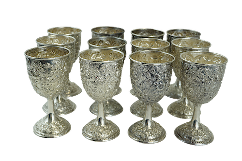 Twelve Sterling S. Kirk & Son Repousse Water Goblets