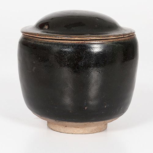 Rare Chinese Black Glazed Cizhou Jar & Lid