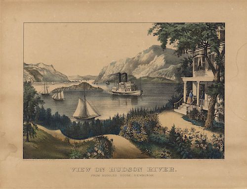 View on Hudson River. From Ruggle's House, Newburgh - Original Small Folio Currier & Ives lithograph