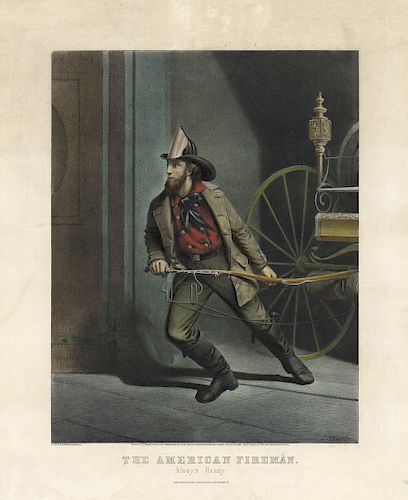 The American Fireman. Always Ready - Original Medium Folio Currier & Ives lithograph