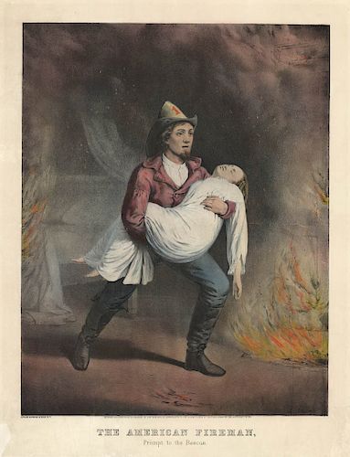 The American Fireman, Prompt to the Rescue - Original Medium Folio Currier & Ives lithograph