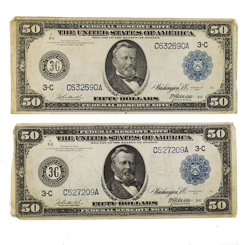 Pair of 1914 $50 FRN Fr 1032 F & F/VF