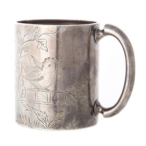 Japanesque sterling silver mug