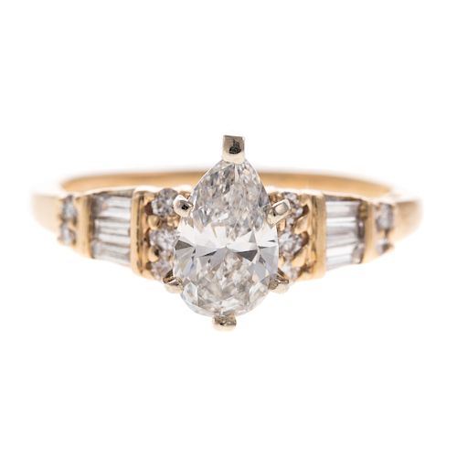 A Ladies Pear Shaped Diamond Ring in 14K