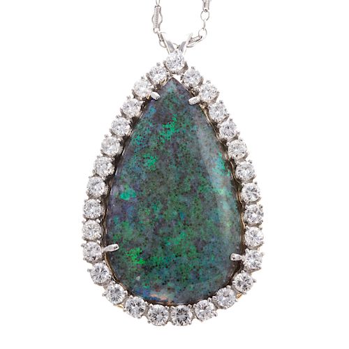 A Ladies Impressive Opal & Diamond Pendant