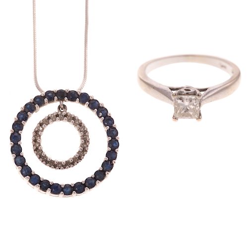 A Diamond Ring and Sapphire & Diamond Pendant
