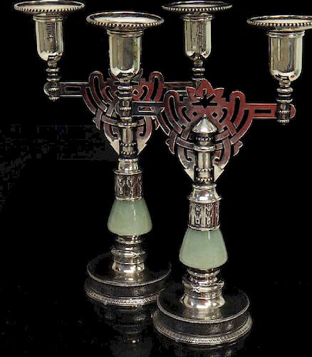 Russian Nephrite Silver candlesticks