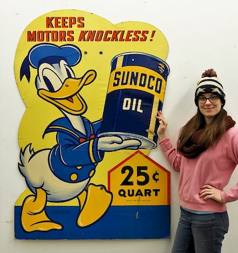 C.1940 Donald Duck Sunoco Oil Advertisement Sign