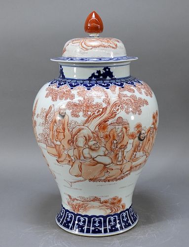 Chinese Qing B&W Porcelain Iron Red Ginger Jar