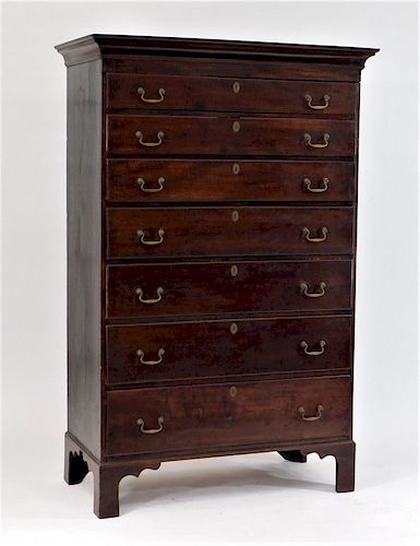 18C Chippendale Tiger Maple 7 Drawer Tall Chest