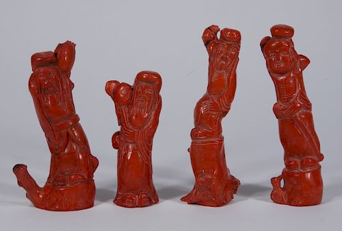 4PC Chinese Qing Dynasty Coral Immortal Carvings